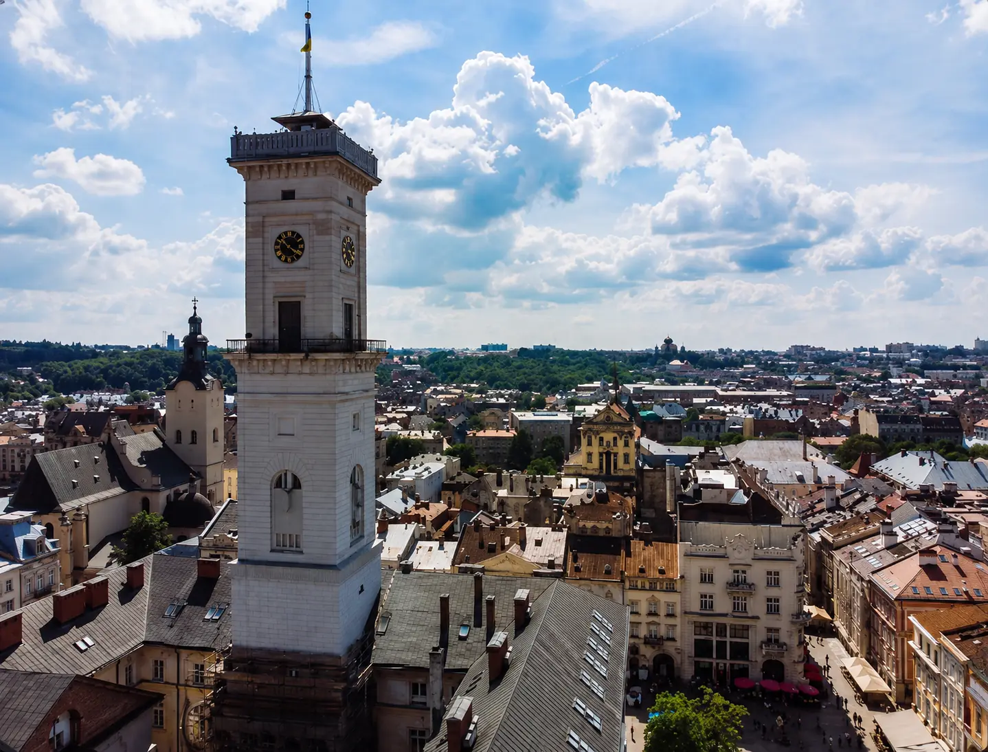 Lviv City Hall and a panorama of the historic city center, photo by BANKHOTEL